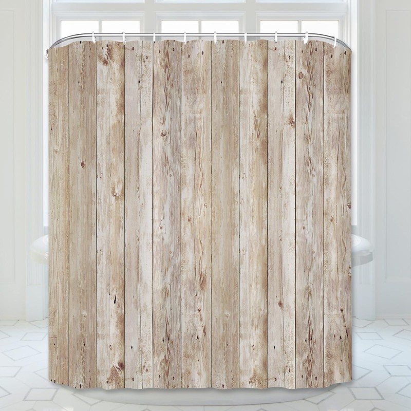Abaysto Rustic Decor Shower Curtain, Brown Wood Plank Wall Texture