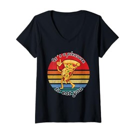 Womens It´s A Pleasure To Eat You Happy Pizza Me V-Neck T-Shirt