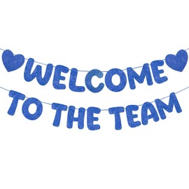 Fulmoon Pre Strung Welcome to The Team Banner with Two Heart Signs, NO DIY, Glitter Welcome Party Supplies for New Employee, Coworker, Colleague, Staff, Team Member Office Decorations(Navy Blue)