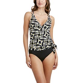 Tahari Women's Standard Double Strap Convertible Tie Tankini Swimsuit, Black, Large