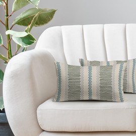 Light Blue Sage Green Pillow Covers 12x20 Set of 2 Grey Dot Print Striped Lumbar Rectangle Decorative Outdoor Pillowcases Boho Rustic Farmhouse Decorative Throw Cushion Case Decor for Couch Sofa Bed