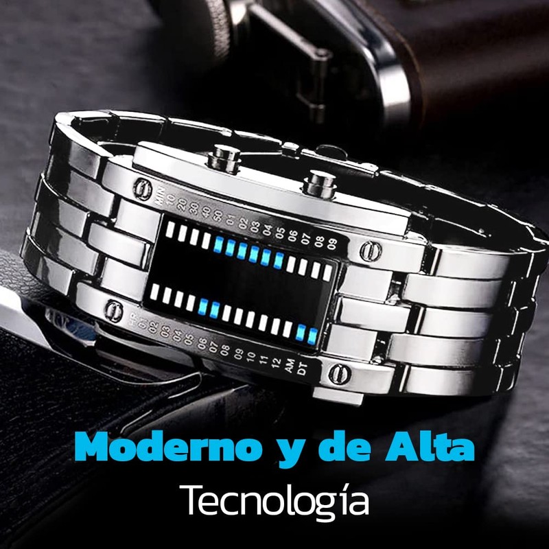 Bluelander Reloj para Hombre LED, Binario, Pantalla Azul, Reloj Digital