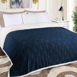 Superior Fleece Reversible Lattice Blanket, Decorative Blankets for Bedroom, Sofa, Fuzzy, Plush, Fluffy, Soft, Cute Room Decor, Beautiful Cover, Comfort Essentials, Nuuk Collection, Twin, Navy Blue