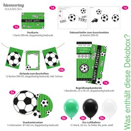 "Football" Children's Birthday Decoration Box - Children's Birthday Football Party Decoration Set with Balloons, Poster, Garland, Cards & Decorative Stand - Birthday Decoration for Boys and Girls