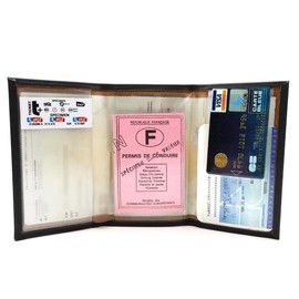 Charmoni - 3 Flaps Car Paper Cover Car License ID Card Insurance Cowhide Leather, silver, Classic