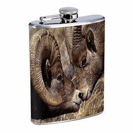 Ram Flask D5 8oz Stainless Steel Bighorn Sheep Mountain Animal