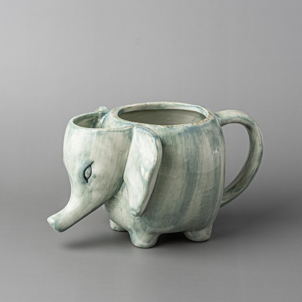 Ceramic Elephant Mug with a Side Tea Bag Holder, 13.5 Oz Cute Animal Shaped Cup for a Hot Drink or a Home Décor.