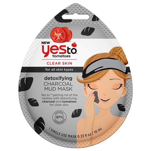 Yes To Tomatoes Detoxifying Charcaol Mud Mask - Single Use | For Acne with Salicylic Acid | Charcoal To Detoxify and Remove Impurities for Healthy-Looking Skin