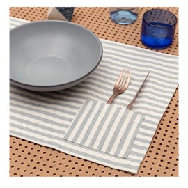MEEMA Cloth Placemats with Pockets Set of 4 | 14 x 20 in | Recycled Denim and Cotton Farmhouse Placemats - Striped | Washable Placemats for Dining Table, Tablemats for Special Ocassions