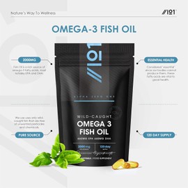 Omega 3 Wild-Caught Fish Oil 2000mg - 660mg EPA 440mg DHA - 240 Softgels - No Additives — Resealable and Recyclable Pouch by Alpha01
