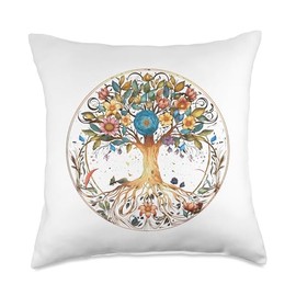 Tree of Life Celtic Tree Colorful Meditation Yoga Throw Pillow