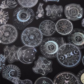 NICENEEDED 2 Sheets Shiny Holographic Stickers, Glitter Magic World Transparent Laser Decals Stickers, Waterproof PET Deco Accessories for Art Craft Scrapbook Bottles Laptop DIY