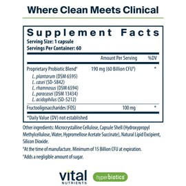 Hyperbiotics Vital Nutrients Prebiotic and Probiotic for Women and Men | 60 Billion CFU | Pre and Probiotics Supports Digestive Health, Constipation, Diarrhea, Gas & Bloating | 60 Vegan Capsules