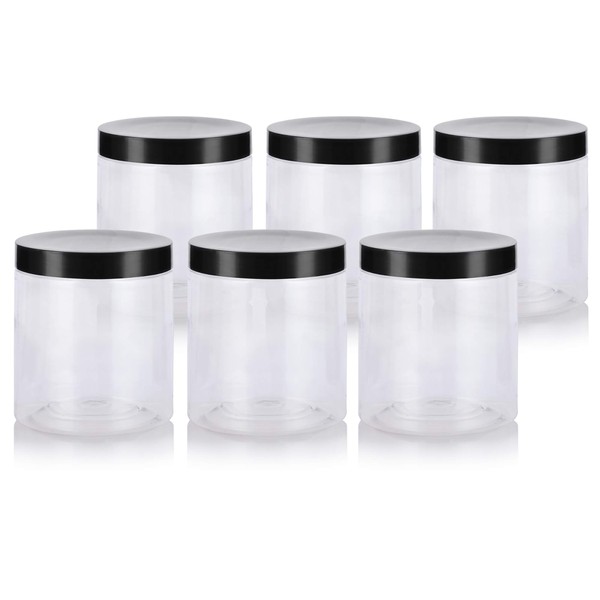 JUVITUS 19 oz Clear PET Plastic (BPA Free) Refillable Jar With Black Smooth Foam Lined Lids - (6 pack)