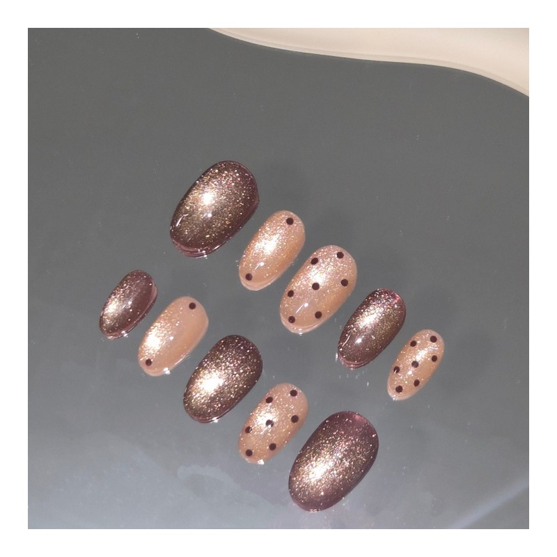Choco Dot Glow [Handmade Nail Tip] - Stiletto / Choco