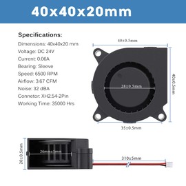 GDSTIME 4020 24 V Turbine Turbo 40 mm Cooling Fan 6500 rpm 4 cm Radial Fan 40 x 20 mm Pack of 2