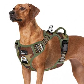 Eyein Dog Harness for Large Dogs, Adjustable, Breathable, Reflective,, Padded and Breathable Chest Harness with Handle and Front Bar for Daily Training (Camouflage Green, XL)