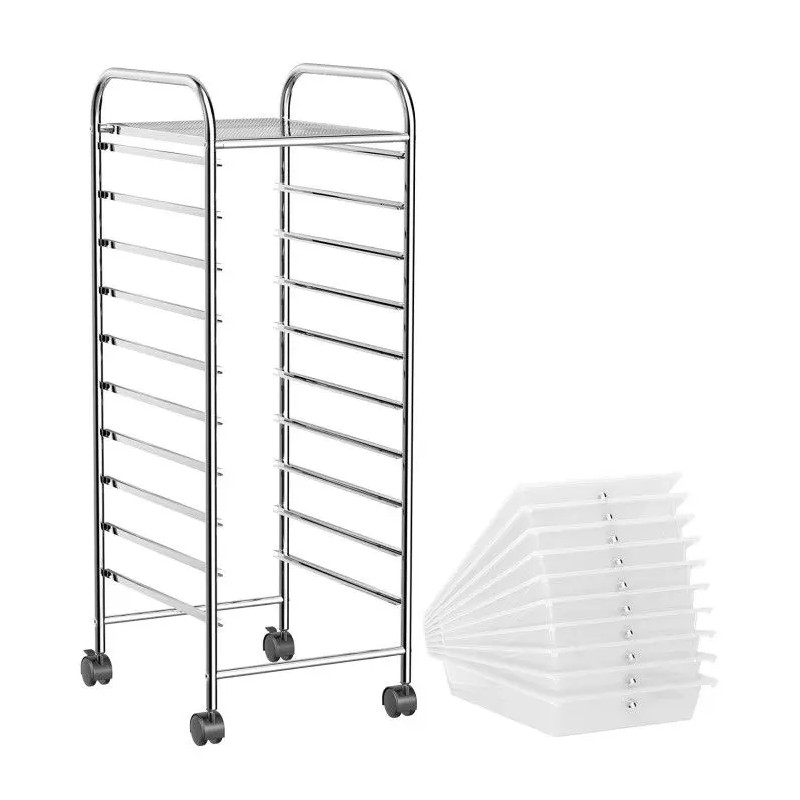 10 Compartment Transparent Multicolor Rolling Storage Cart Organizer with 4