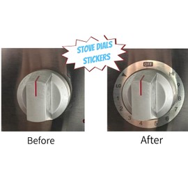 Stove Dials Stickers, Stovetop Knob Symbols Decals for Replacement, Adhesive Stickers for Top Burner Control Dial, Range Oven, Gas Stove Knob Burner Identification, Black Symbols on Silver Background