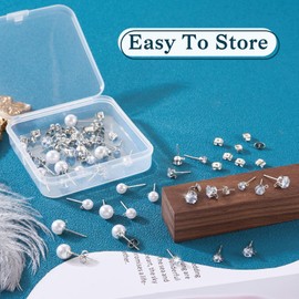 Pandahall 40Pcs Clear Cubic Zirconia Stud Earrings Imitation Pearl Stud Earrings Assorted Sterling Silver Earring Pins Set for Women Cartilage Jewelry Making