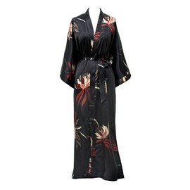 KIM+ONO Satin Kimono Robe Long - Hana - Black