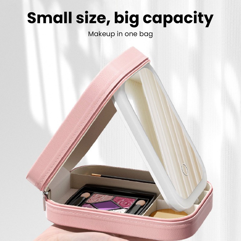 Jewelry Storage Box 3 Color Adjustable Lighting Leather Travel Makeup