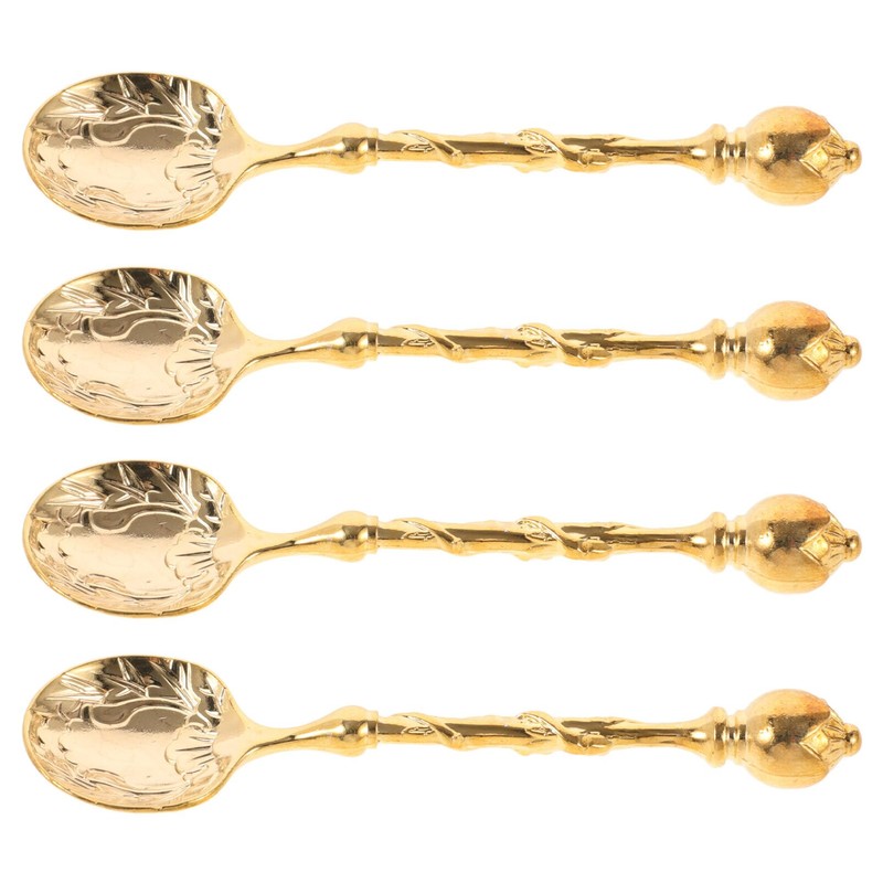 Alipis 4pcs Elegant Pattern Dessert Spoons , Stainless Steel Coffee