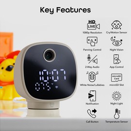 Geeni Smart WiFi Baby Monitor Camera with Clock | Baby Security Camera | 1080p HD Home Security with WiFi Voice Control | Lullabies 2-Way Audio | Night Light | Compatible with Alexa & Google Home