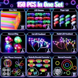 Unbranded 150PCS Glow in the Dark Party Supplies for Kids Adults, Light Up Party Favors wi