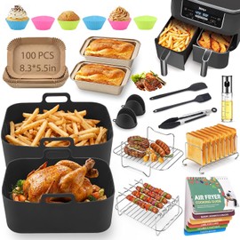Revestimientos de silicona para freidora de aire, reutilizables, rectangulares, compatibles con Ninja Foodi DZ201/DZ401/DZ302/DZ550 y la...