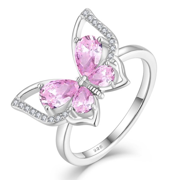 YL Butterfly Rings 925 Sterling Silver Simple Ring Created Pink