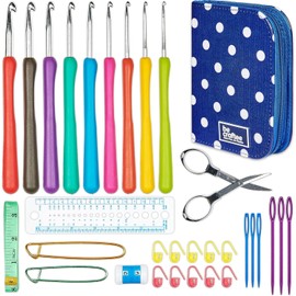 AILAMIAO Crochet Hooks Kit - 31 Piece Set with 9 Ergonomic Hook Sizes, 6 Yarn Needles, Additional Knitting & Crochet Supplies and Carrying Case﻿