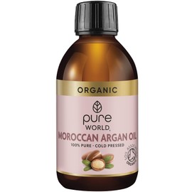 Pure World Natural Organic Moroccan Argan Oil 250ml, 100% Pure and Cold Pressed Premium Argan Oil for Face Hair Skin and Nails Natural Moisturiser for Dry Skin Anti-Frizz Hair Treatment
