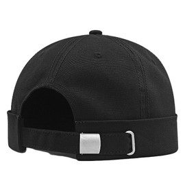 Xinjd Men's Cap, Large Size, No Brim Hat, Large Head, Deep, Cotton, Roll Cap, Fisherman Cap, Black