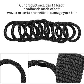 HFZRZFH 10 Pieces High Quality Black Braided Elastic Hair Ties - Hair Bands, Ponytail Holders, No Damage, No Slip, Suitable for Thick and Medium Hair