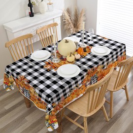 cusugbaso Thanksgiving Tablecloth 52x70 Inches, Buffalo Plaid Pumpkins Fall Decorations for Home, Water Resistant Thanksgiving Table Cloth Rectangle for Party, Home
