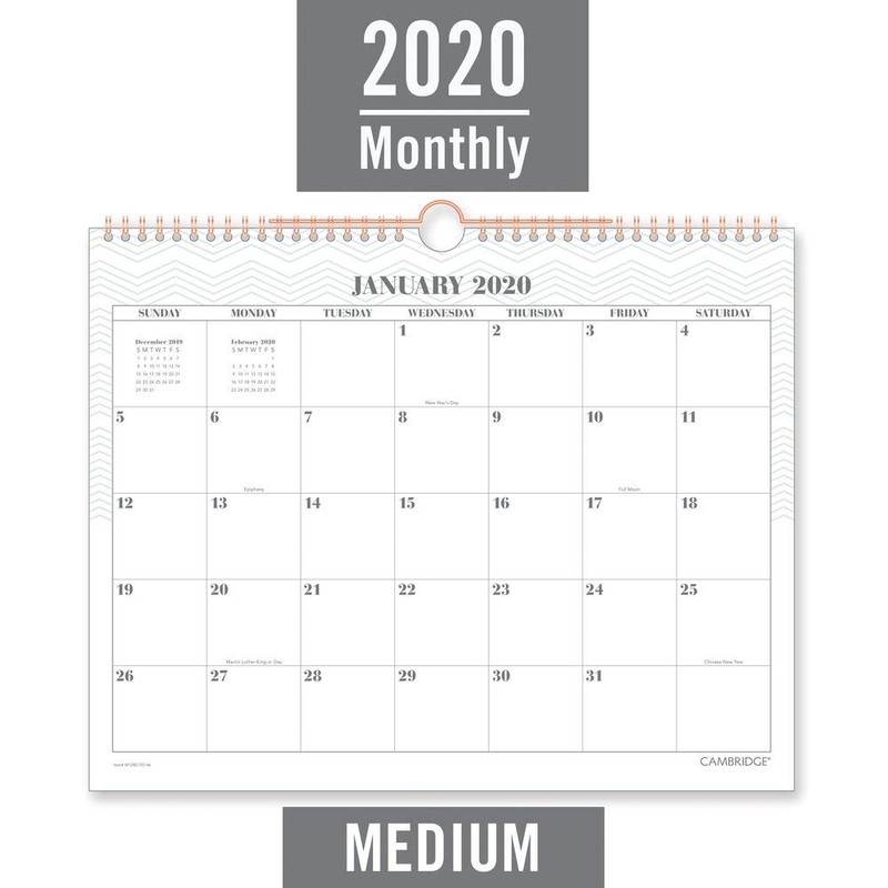 Planificador semanal y mensual Cambridge 2020, Mint, Wall Calendar