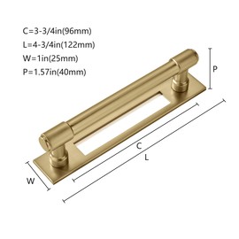 khtumeware 5 Pack 3-3/4 Inch(96 mm) Center to Center Brushed Gold Cabinet Pull Backplate with Base Plate Zinc Brushed Brass Kitchen Cabinet Handles Drawer Pulls Cabinet Hardware