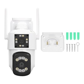 Outdoor WiFi Surveillance Camera 2 Lens Security PTZ IP Cam 320 90 Degree Swivelling 3MP Night Viewing 2 Way Audio IP66