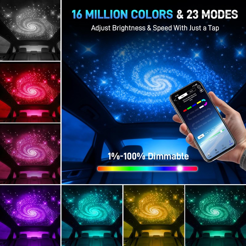 Twinkle Starlight Headliner Kit, 500pcs 0.03in/9.8ft, 16W LED Star Ceiling