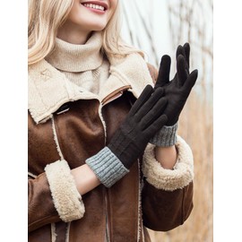 YISEVEN Women’s Winter Lambskin Suede Leather Gloves with Knit Cuffs Genuine Elegant Warm Wool Lined for Ladies Cold Weather Accessories Work Dress Driving New Year Gifts, Green Size 7.5 L