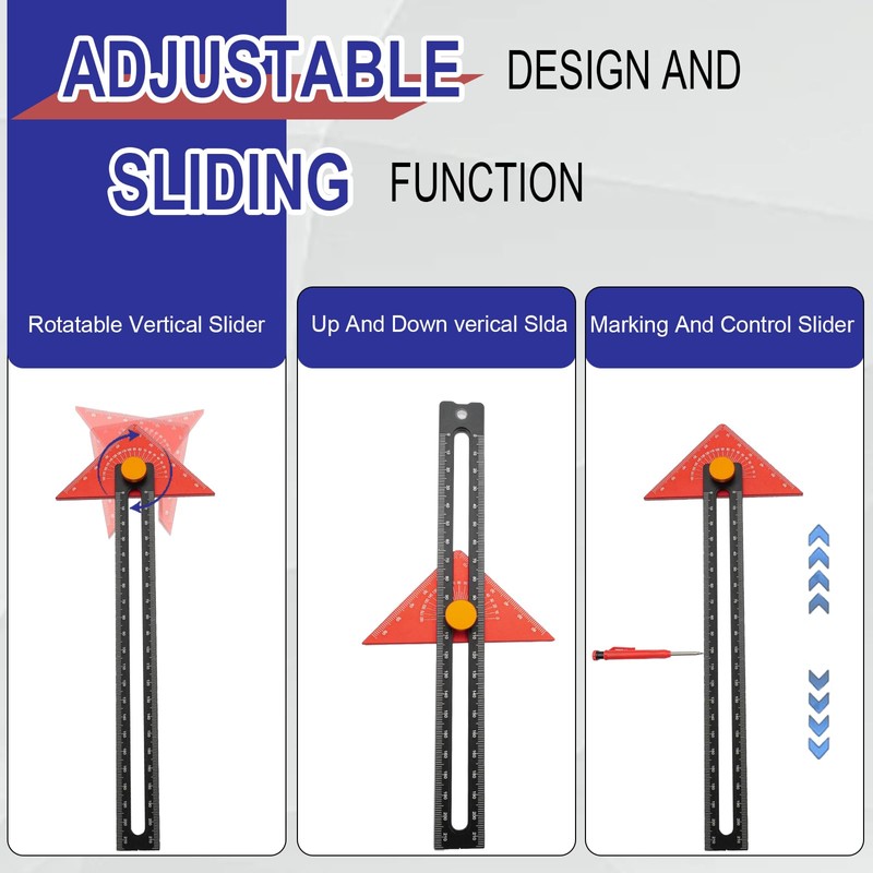 oupados Steel Ruler,T Bevel Blade Ruler,Adjustable Angle Sliding T-Square for