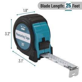 Mr. Pen- Retractable Tape Measure 25 ft, Teal & Black, Easy Read, Steel Retractable Measuring Tape with Fractions, Ideal for Construction & DIY Projects