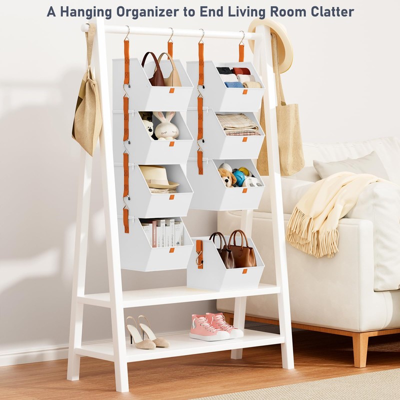 DIMJ Hanging Closet Organizer - 4 Tier Collapsible Hanging Shelves