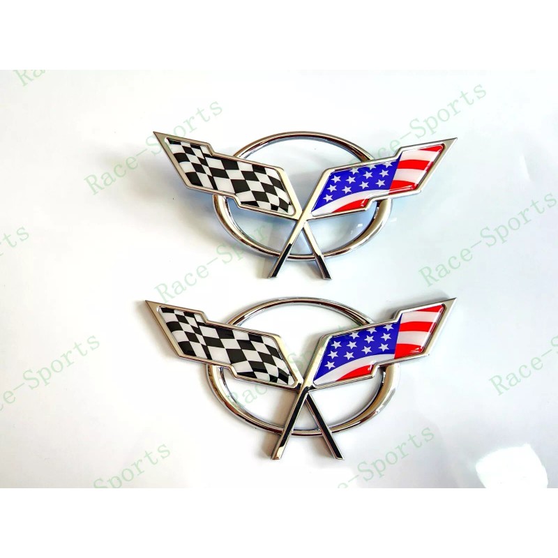 AUTO 2PC Chrome Front & Rear Deck Lid Cross Blue