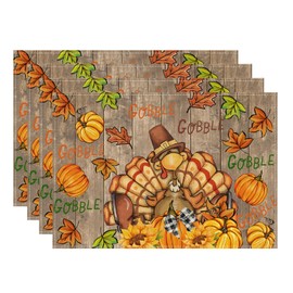 XCHI Thanksgiving Fall Pumpkin Turkey Placemats Set of 4 Table Mats for Party Home Kitchen Dining Table Decorations 12x18 Inch