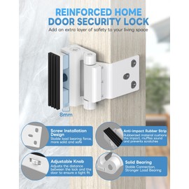 Anobeyi Home Inside Door Reinforcement Lock, Inward Swing Front Door Security Lock for Apartment, Hotel - Screw Mounted Stop Latch Withstands 800lbs for Extra Home Safety & Privacy (White-2PCS)