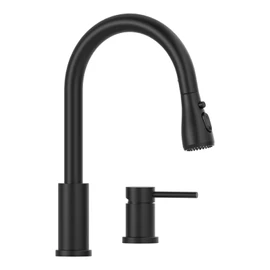 APPASO 2 Hole Kitchen Faucet, 3 Modes Matte Black Kitchen Faucet with Pull Down Sprayer, High Arch Kitchen Sink Faucet with Side Single Handle 2 Pieces
