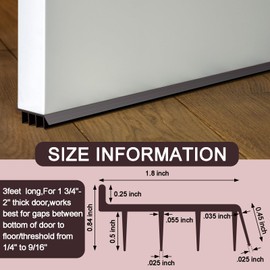 Innconee 2 Pcs Vinyl Door Bottom Adjustable Weatherstrip Door Bottom with Drip Cap Brown Weatherproof Under Doors Seal Fits Gaps from 1/4'' to 9/16'' for 1 3/4'' to 2'' Thick Doors (3 Feet)