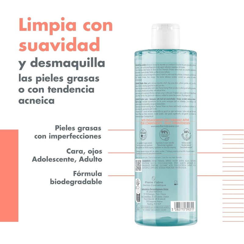 Avene Cleanance Agua Micelar Desmaquillante Piel Grasa con Imperfecciones